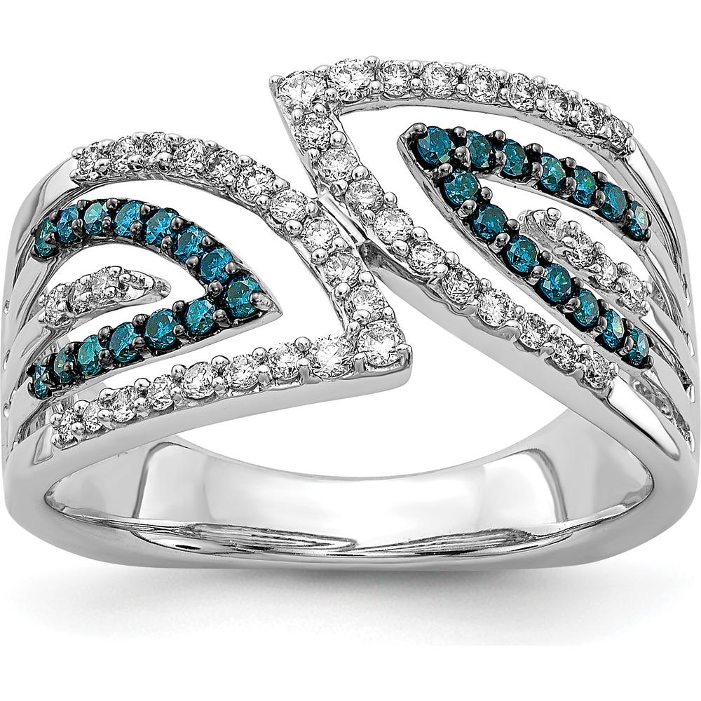 14K White Gold Diamond Ring with Blue and White Round Cut Diamonds - 0.62 Carat Total Diamond Weight by 0