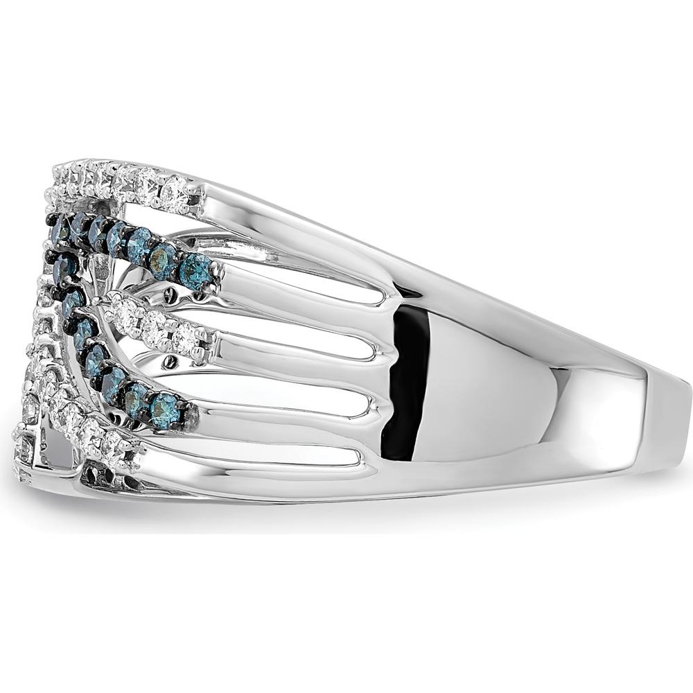 14K White Gold Diamond Ring with Blue and White Round Cut Diamonds - 0.62 Carat Total Diamond Weight by 0
