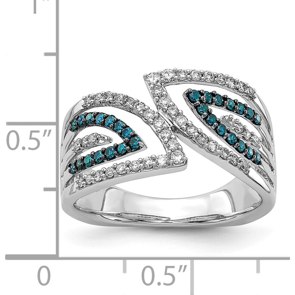 14K White Gold Diamond Ring with Blue and White Round Cut Diamonds - 0.62 Carat Total Diamond Weight by 0