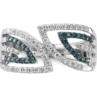 14K White Gold Diamond Ring with Blue and White Round Cut Diamonds - 0.62 Carat Total Diamond Weight by 0