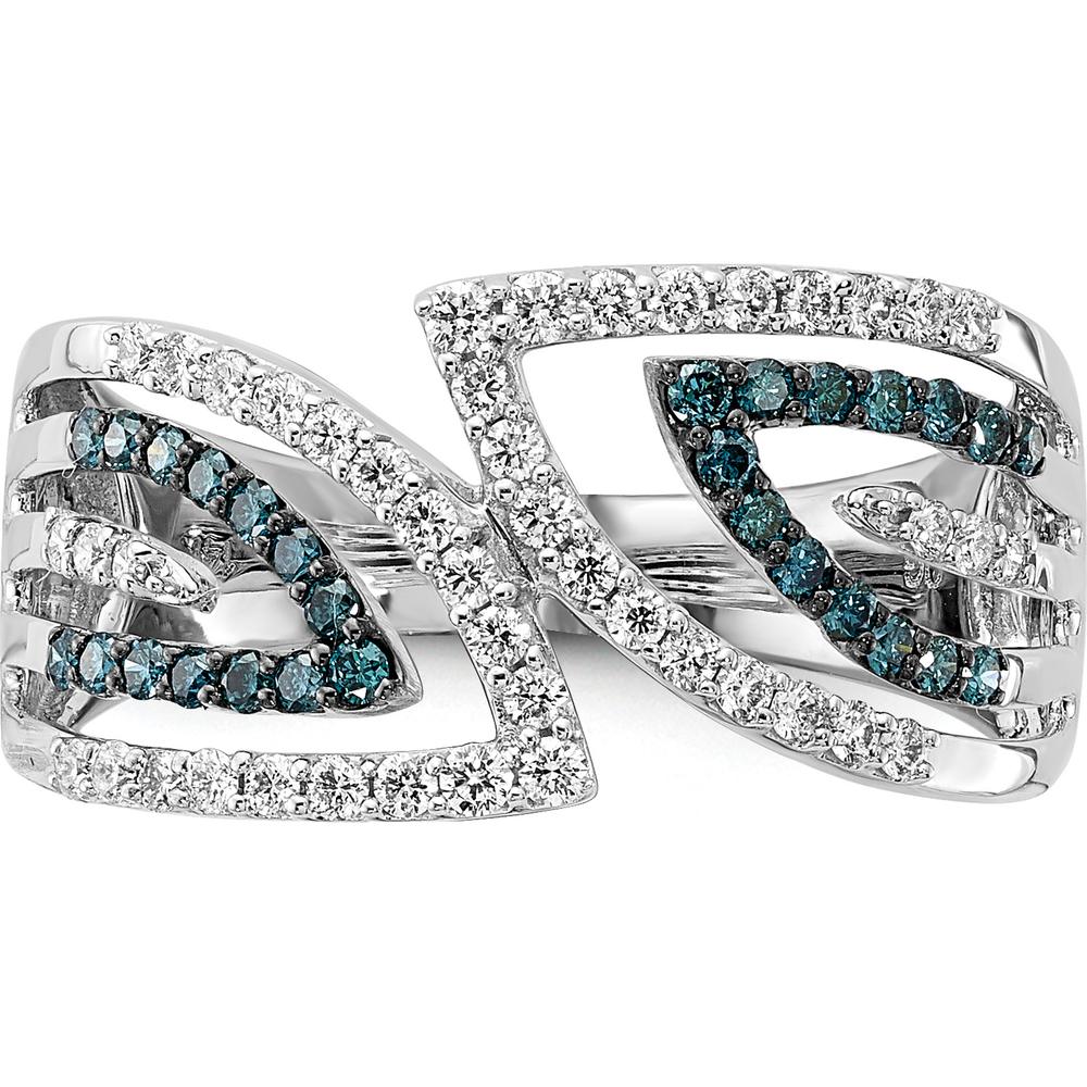14K White Gold Diamond Ring with Blue and White Round Cut Diamonds - 0.62 Carat Total Diamond Weight by 0