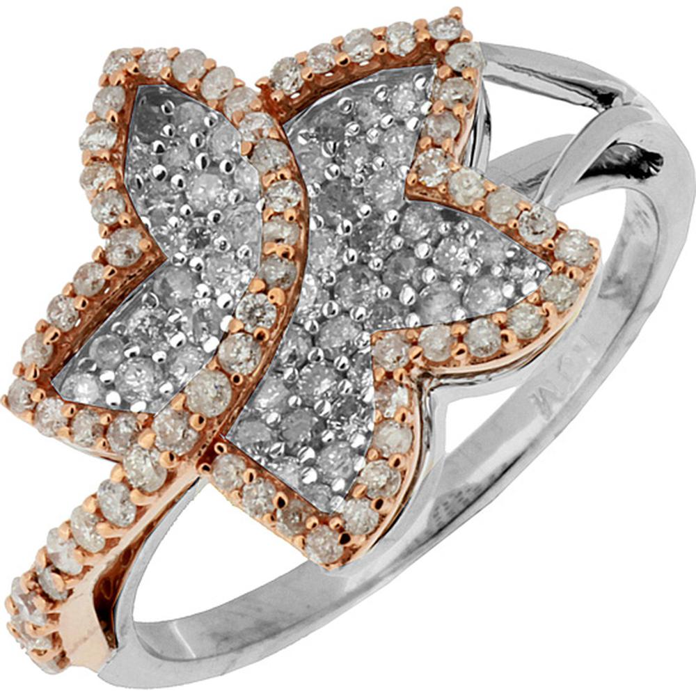 14K White Gold Diamond Ring with Floral Design and 0.80 Carats Total Round Diamonds