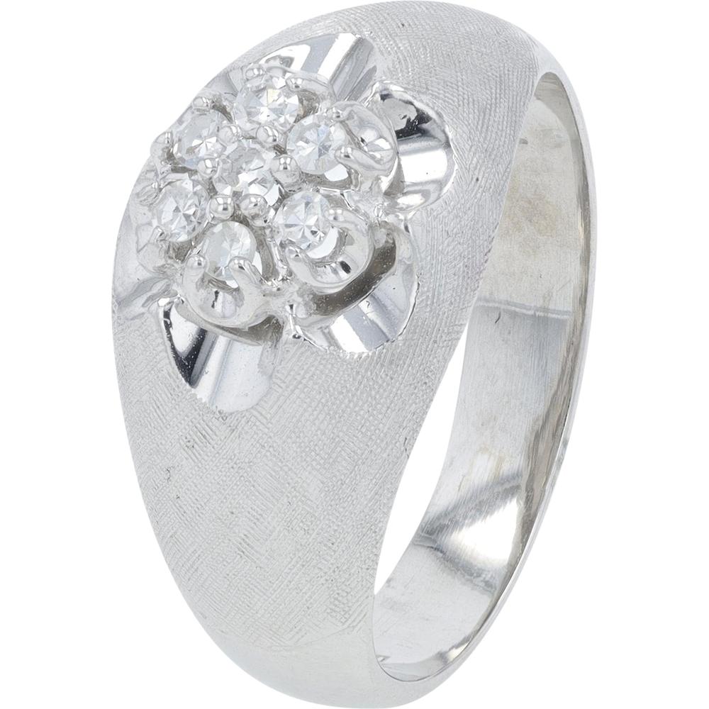 14K White Gold Diamond Ring with Flower Cluster Design - 0.25 Carat Total Diamond Weight