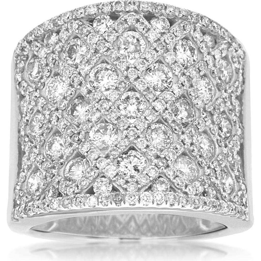 14K White Gold Diamond Ring with Grid Set Round Diamonds - 2.75 Carats Total Diamond Weight
