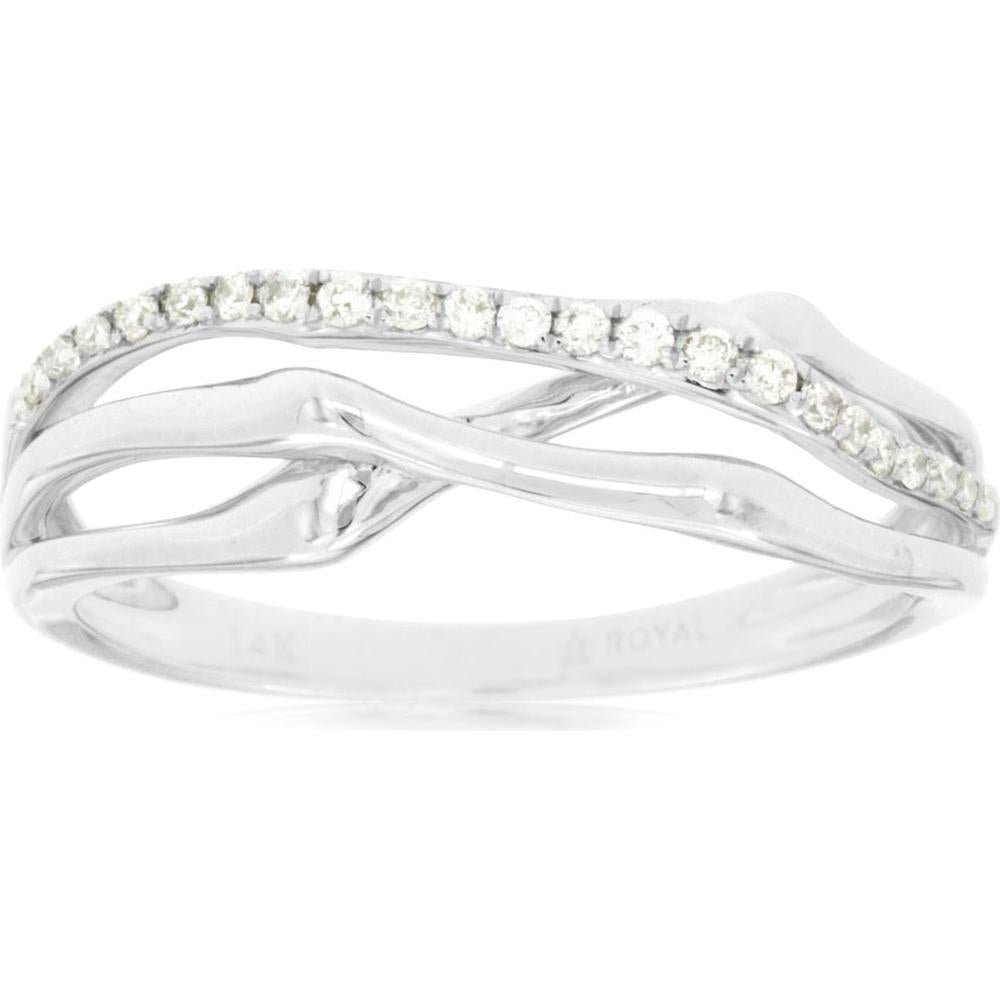 14K White Gold Diamond Ring with Intertwining Bands - 0.12 Carats Total Diamond Weight
