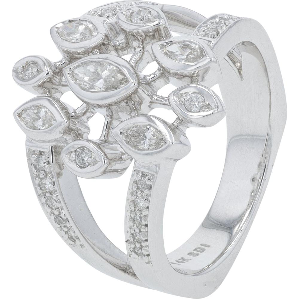 14K White Gold Diamond Ring with Marquise and Pavé Set Diamonds - 0.75 Carat Total Diamond Weight