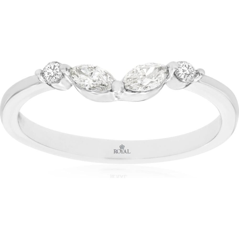 14K White Gold Diamond Ring with Marquise and Round Diamonds - 0.27 Carat Total Diamond Weight - Royal Jewelry