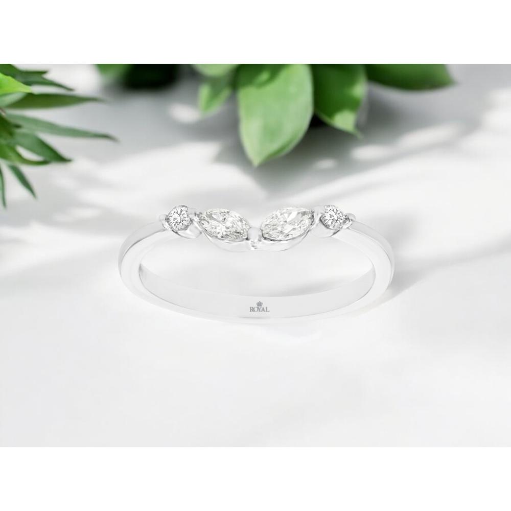 14K White Gold Diamond Ring with Marquise and Round Diamonds - 0.27 Carat Total Diamond Weight - Royal Jewelry