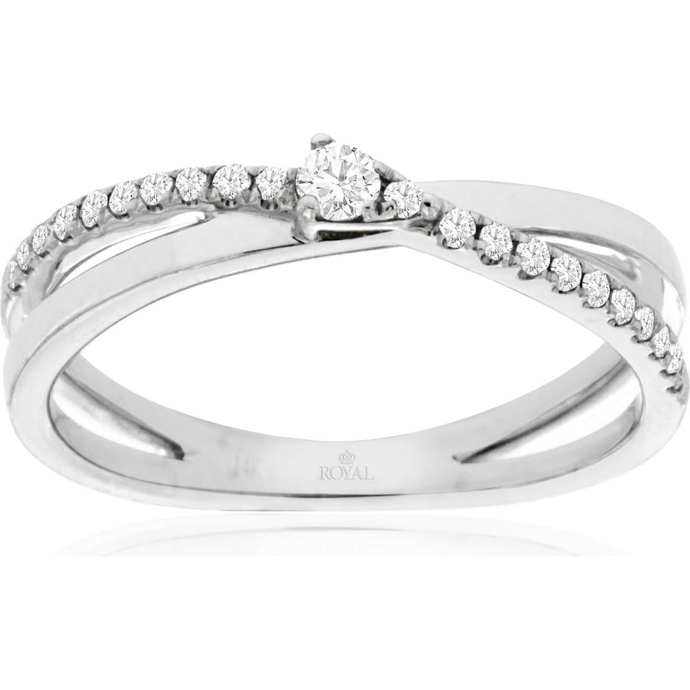 14K White Gold Diamond Ring with Milgrain Detail and Round Cut Diamond - 0.19 Carats Total Diamond Weight