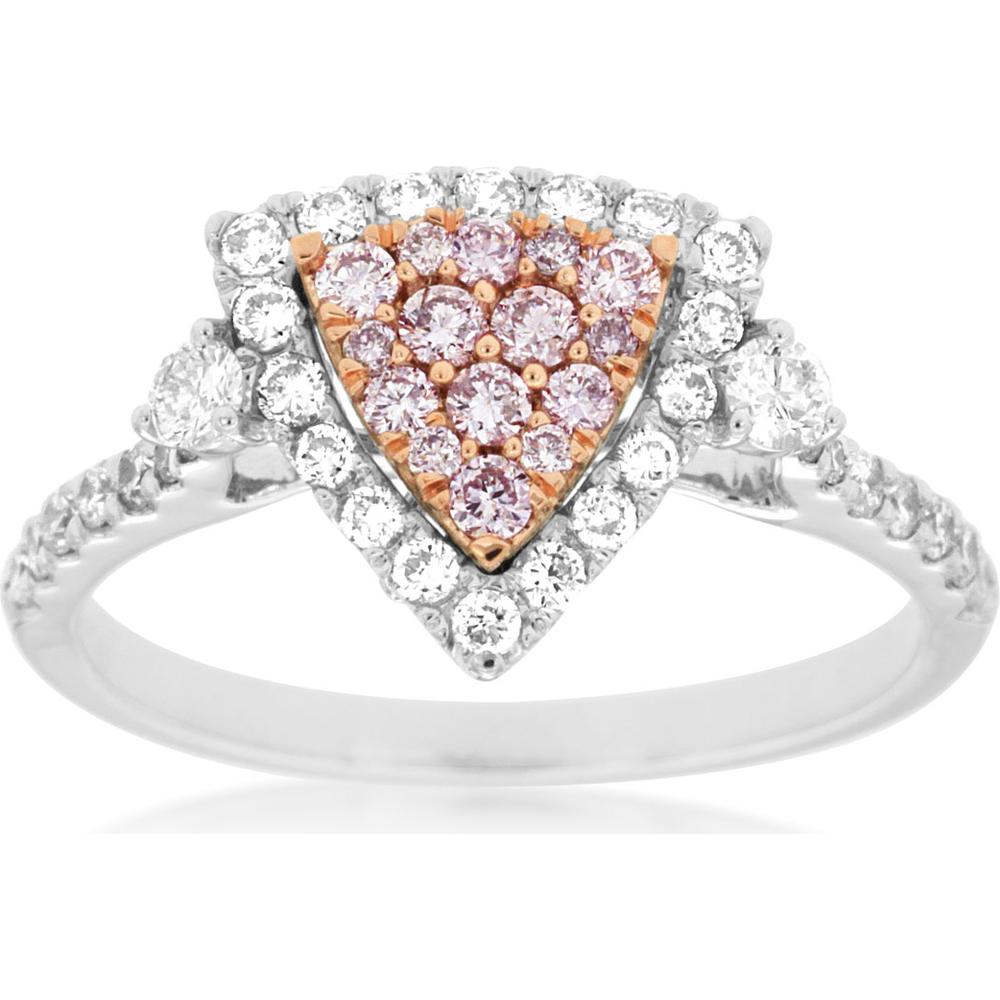 14K White Gold Diamond Ring with Pink Diamond Cluster and Halo - 0.67 Carats Total Diamond Weight