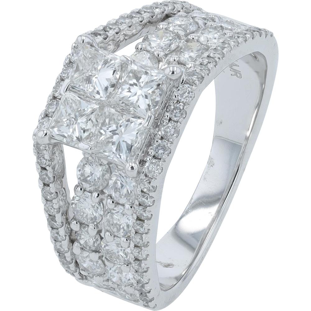 14K White Gold Diamond Ring with Princess-Cut and Round Diamonds - 2.75 Carat Total Diamond Weight