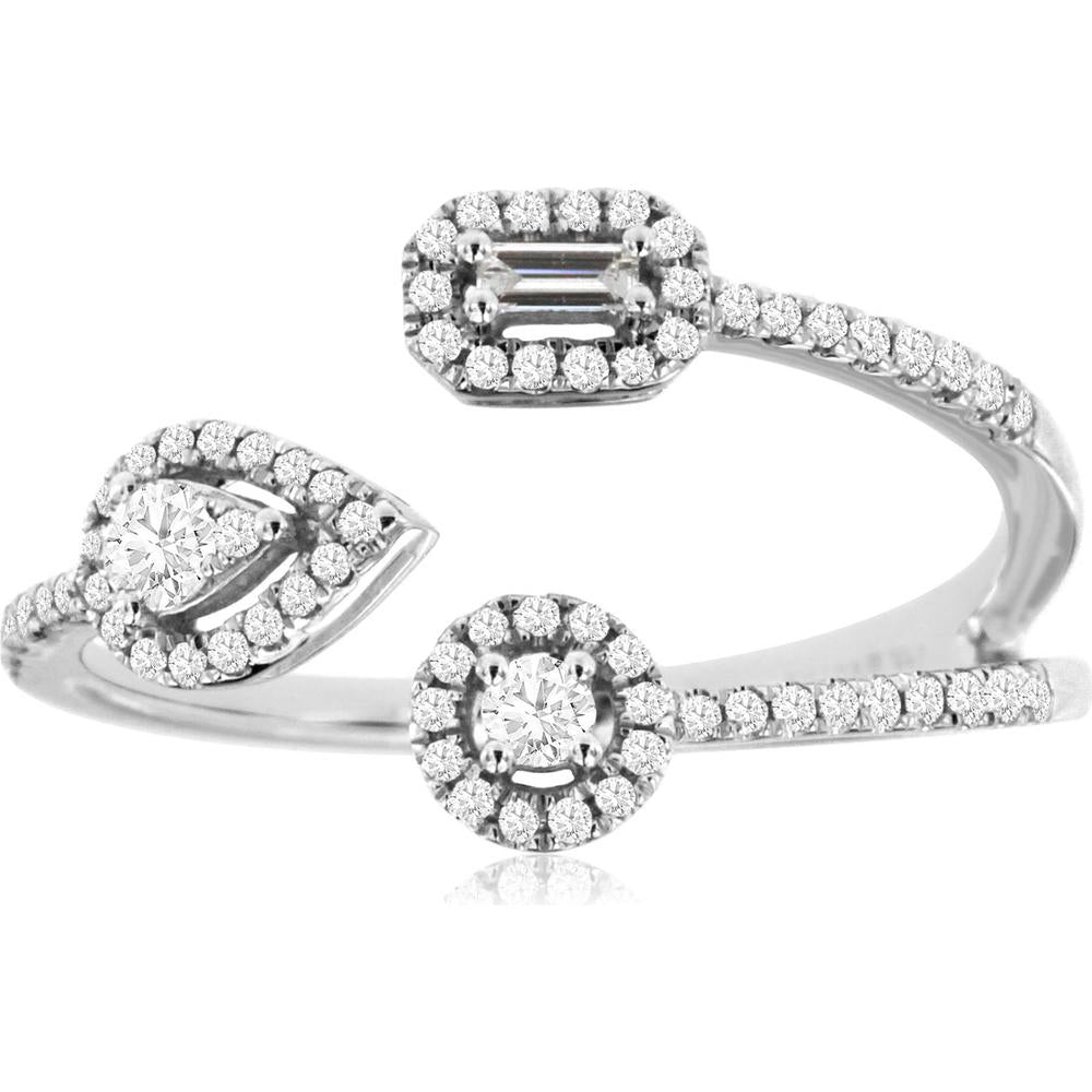 14K White Gold Diamond Ring with Round and Baguette Diamonds - 0.30 Carats Total Diamond Weight