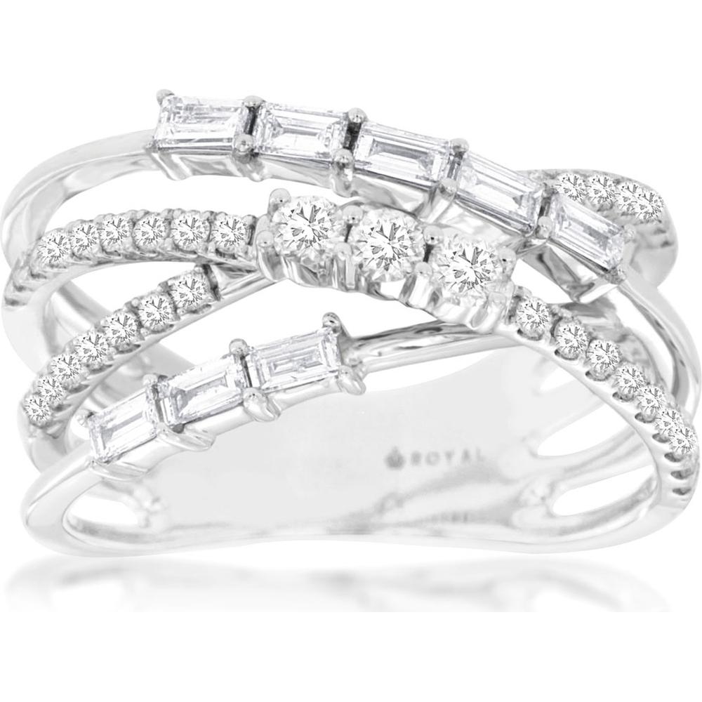 14K White Gold Diamond Ring with Round and Baguette Diamonds - 0.68 Carats Total Diamond Weight
