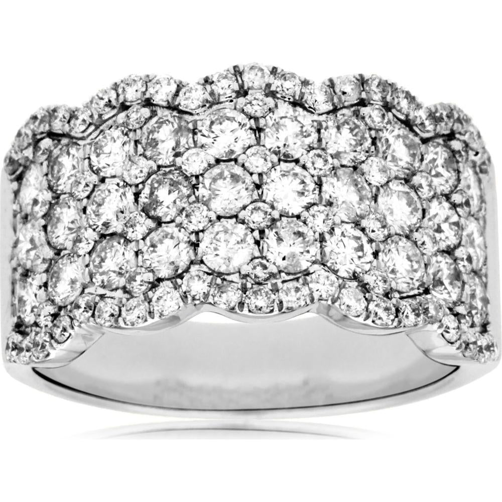 14K White Gold Diamond Ring with Scalloped Design - 1.83 Carats Total Diamond Weight