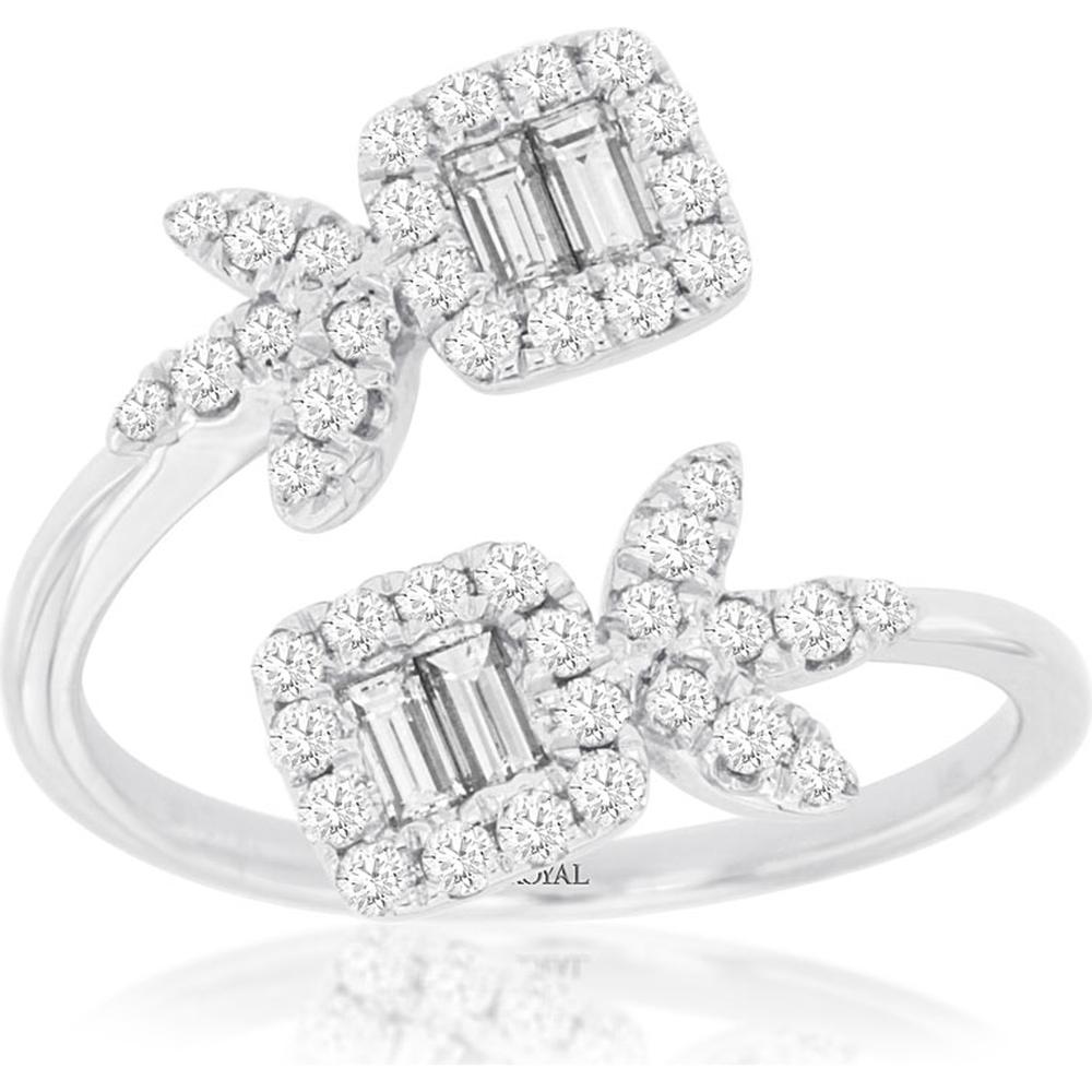14K White Gold Diamond Ring with Square and Baguette Cut Diamonds - 0.60 Carats Total Diamond Weight