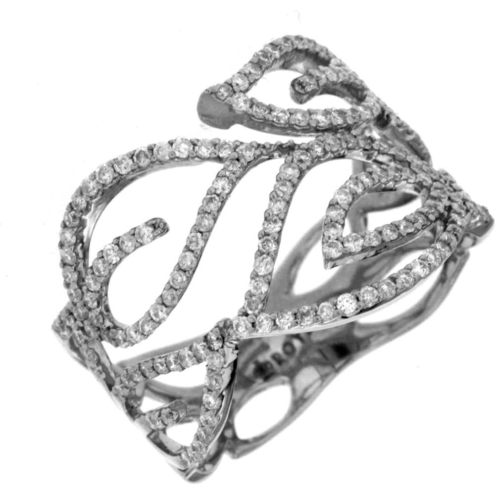 14K White Gold Diamond Ring with Swirling Design - 0.60 Carats Total Diamond Weight