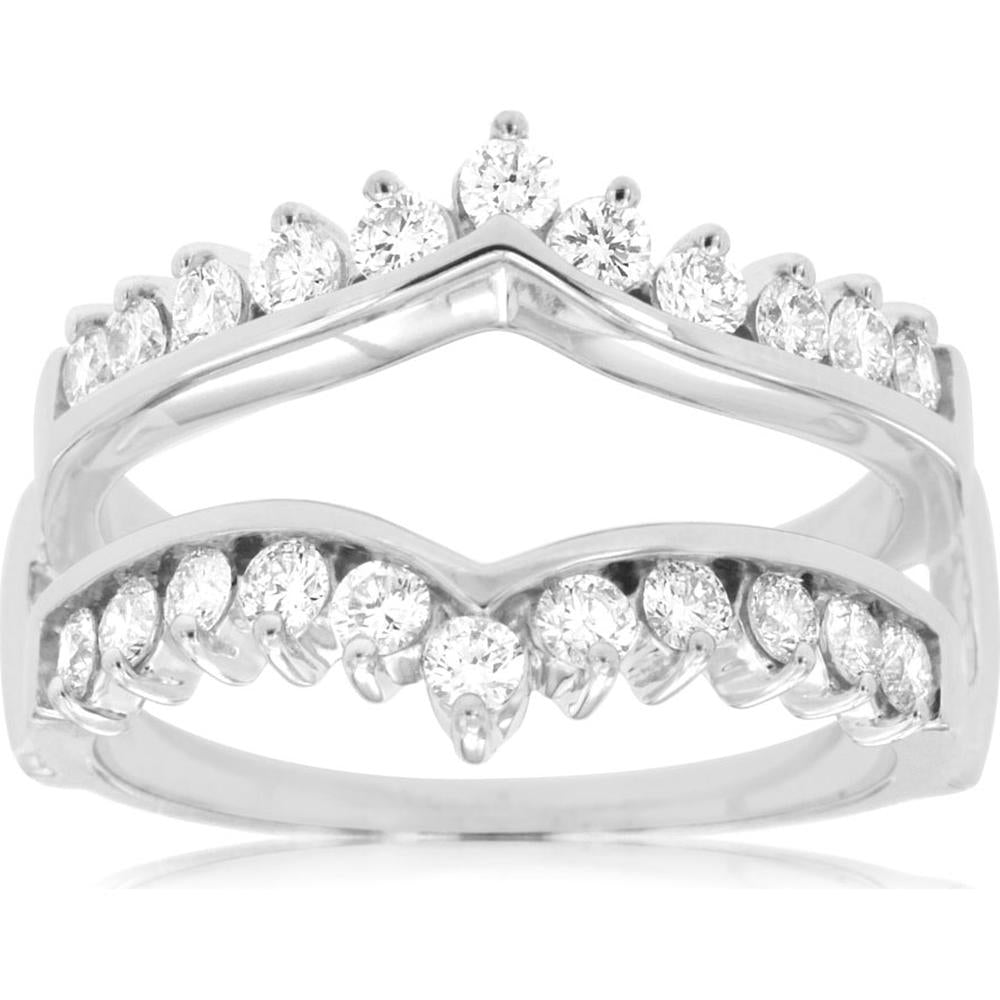 14K White Gold Diamond Ring with Wave Design and Round Brilliant Cut Diamonds - 0.85 Carats Total Diamond Weight