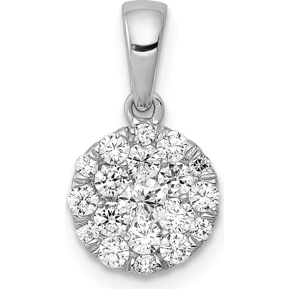14K White Gold Diamond Round Cluster Pendant with Natural Diamonds - 0.20 Carat Total Diamond Weight by Monteluci Fine Jewelry