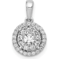 14K White Gold Diamond Round Halo Cluster Pendant - 0.125 Carat Center, 0.029 Carat Total Diamond Weight by Monteluci Fine Jewelry