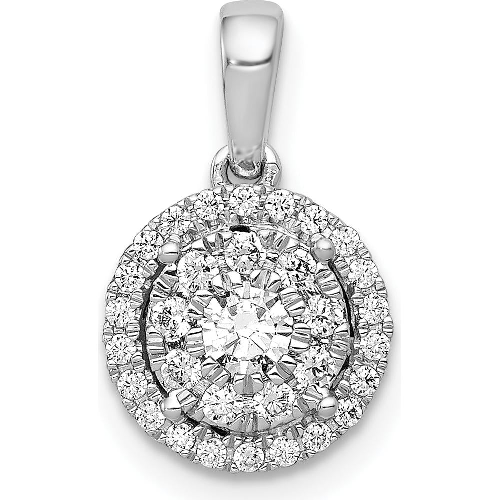 14K White Gold Diamond Round Halo Cluster Pendant - 0.125 Carat Center, 0.029 Carat Total Diamond Weight by Monteluci Fine Jewelry