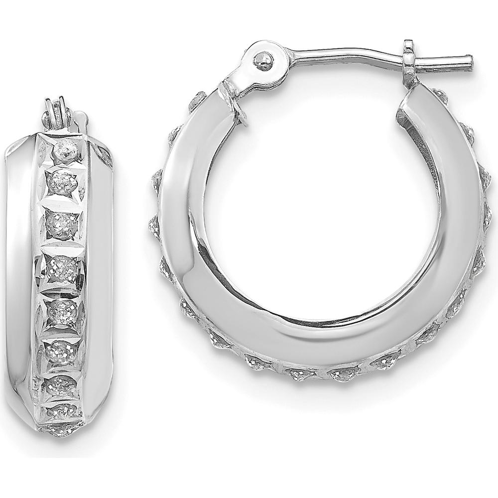 14K White Gold Diamond Round Hinged Hoop Earrings - 0.01 Carats Total Diamond Weight by Monteluci Fine Jewelry