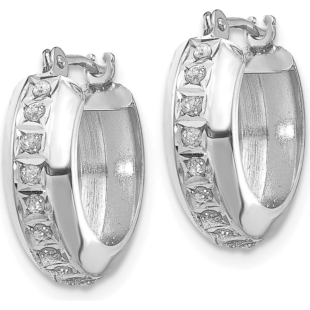14K White Gold Diamond Round Hinged Hoop Earrings - 0.01 Carats Total Diamond Weight by Monteluci Fine Jewelry
