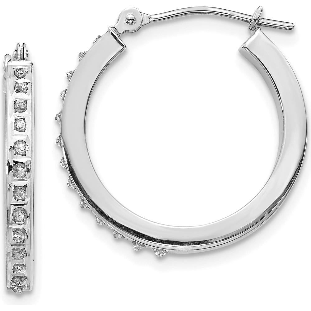 14K White Gold Diamond Round Hinged Hoop Earrings - 0.010 Carats Total Diamond Weight by Monteluci Fine Jewelry