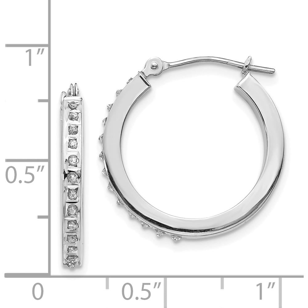 14K White Gold Diamond Round Hinged Hoop Earrings - 0.010 Carats Total Diamond Weight by Monteluci Fine Jewelry