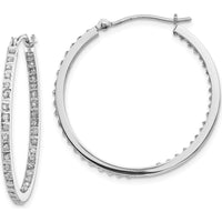 14K White Gold Diamond Round Hinged Hoop Earrings - 0.010 Carats Total Diamond Weight by Monteluci Fine Jewelry