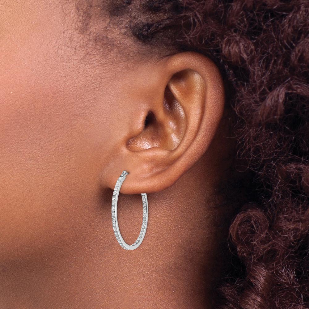 14K White Gold Diamond Round Hinged Hoop Earrings - 0.010 Carats Total Diamond Weight by Monteluci Fine Jewelry
