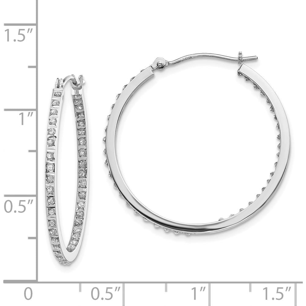 14K White Gold Diamond Round Hinged Hoop Earrings - 0.010 Carats Total Diamond Weight by Monteluci Fine Jewelry