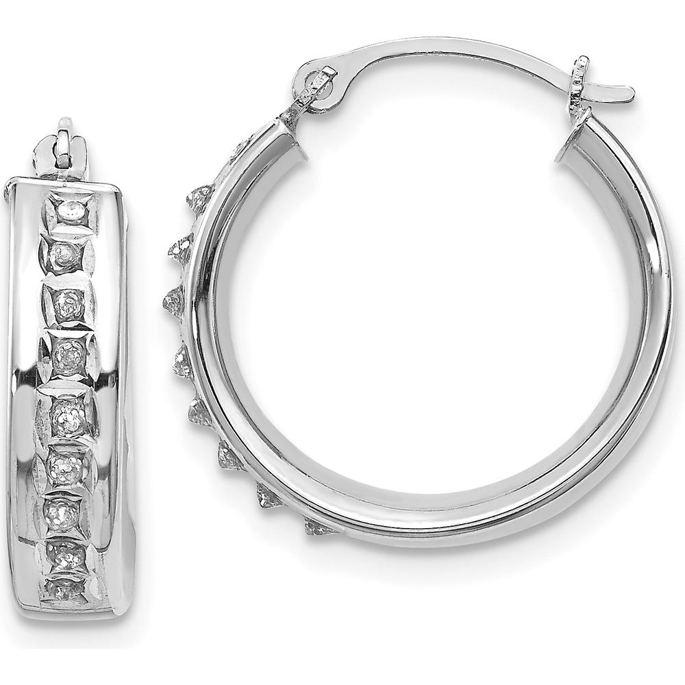 14K White Gold Diamond Round Hoop Earrings - 0.010 Carats Total Diamond Weight by Monteluci Fine Jewelry