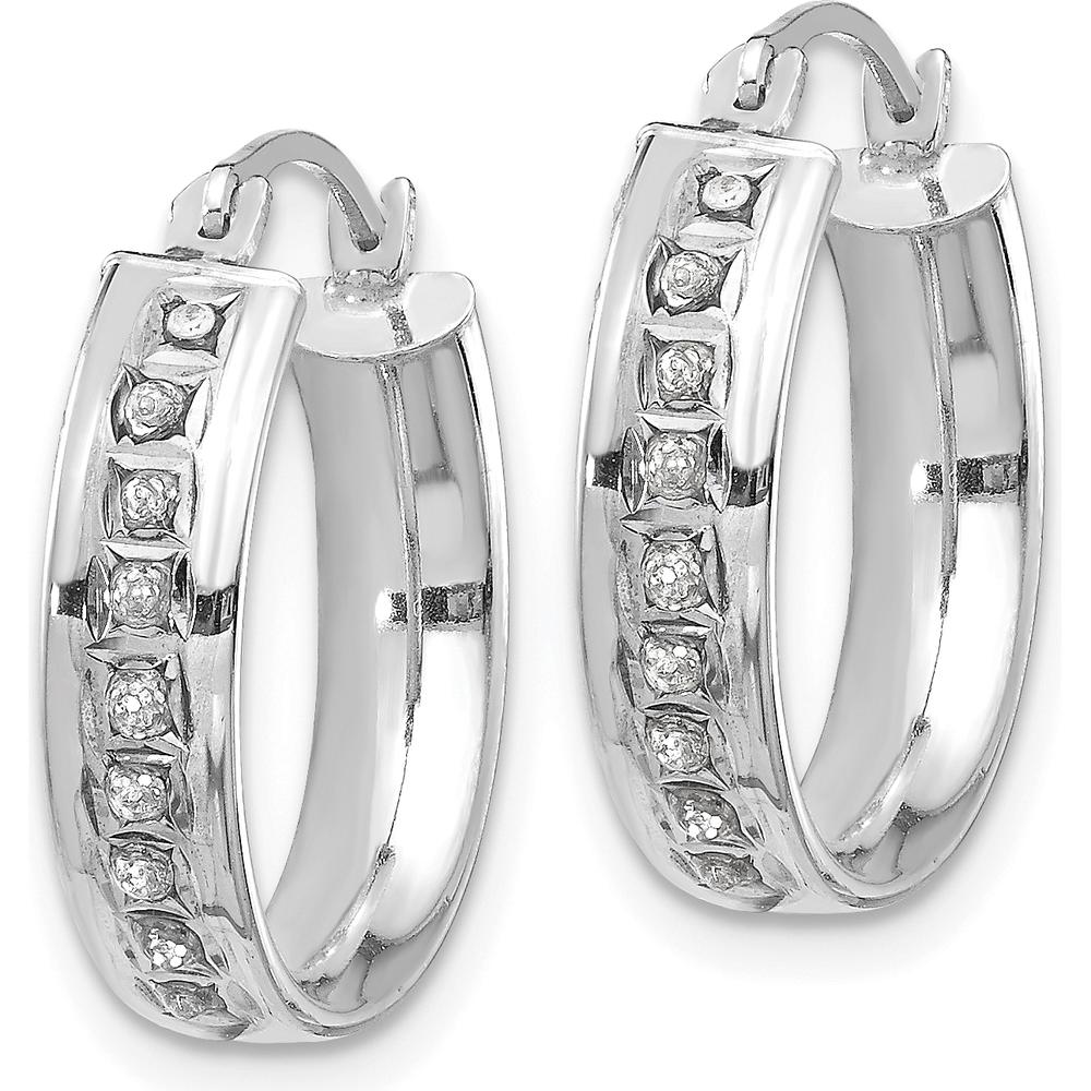 14K White Gold Diamond Round Hoop Earrings - 0.010 Carats Total Diamond Weight by Monteluci Fine Jewelry