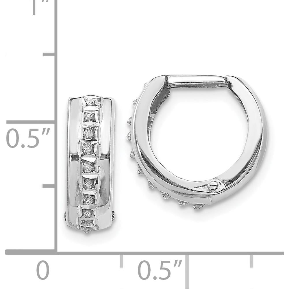 14K White Gold Diamond Round Huggie Hoop Earrings - 0.01 Carats Total Diamond Weight by Monteluci Fine Jewelry