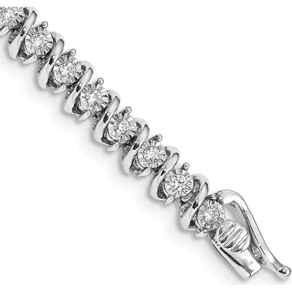14K White Gold Diamond S-Link 7" Tennis Bracelet - 1 Carat Total Diamond Weight by Monteluci Fine Jewelry