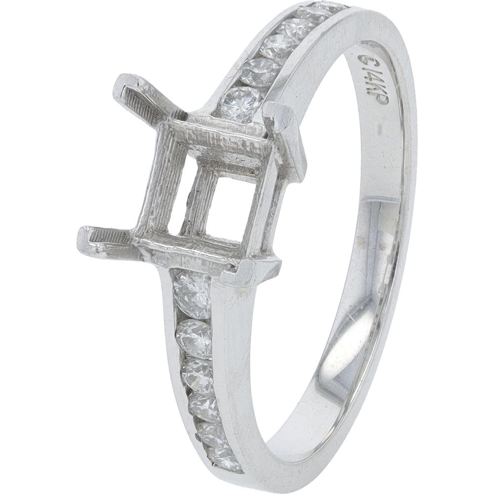 14K White Gold Diamond Semi-Mount Ring with 0.33 Carats Total Diamond Weight - Holds 6.5mm Center Stone