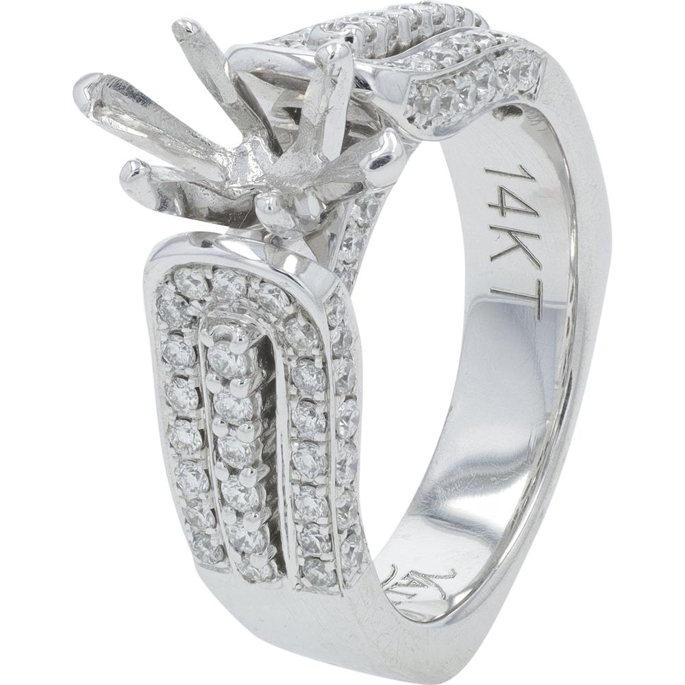 14K White Gold Diamond Semi - Mount Ring with 0.61 Carat Total Diamond Weight