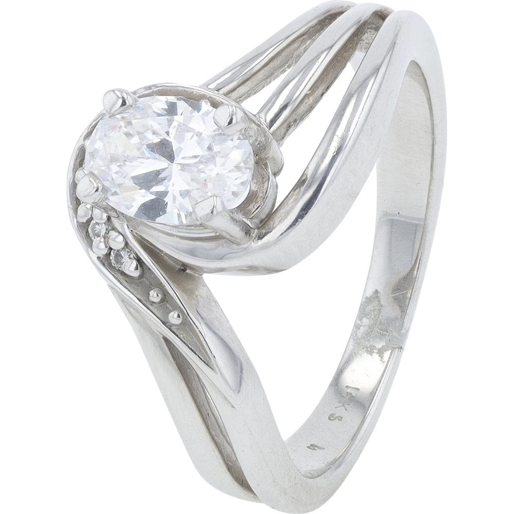 14K White Gold Diamond Semi-Mount Ring with Twisted Band Design - Customizable for 5 x 7mm Stone