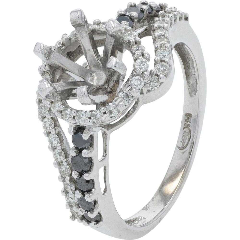 14K White Gold Diamond Semi-Mount with Black and White Diamonds - 0.38 Carat Total Diamond Weight