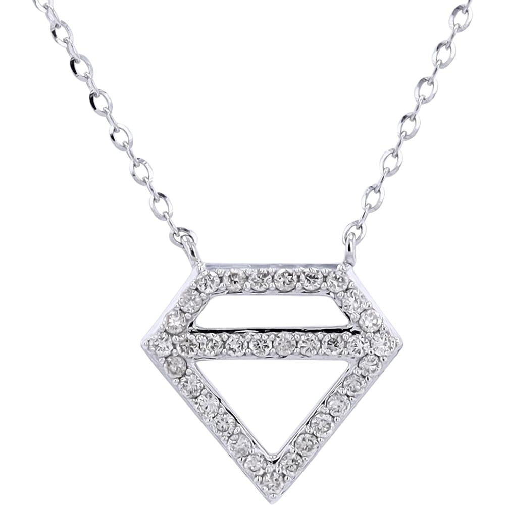 14K White Gold Diamond Shape Necklace with 0.17 Carat Total Diamond Weight