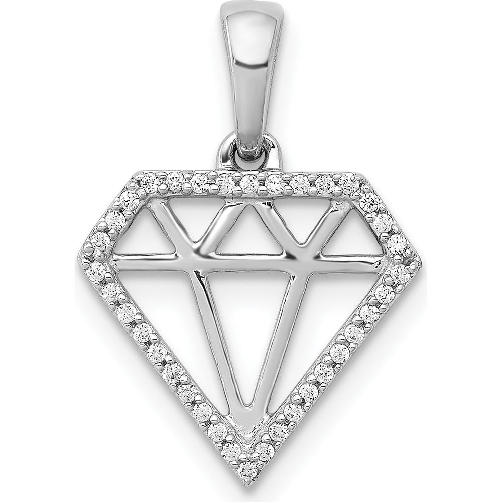 14K White Gold Diamond Shape Pendant with 36 Round Diamonds - 0.108 Carat Total Diamond Weight by Monteluci Fine Jewelry