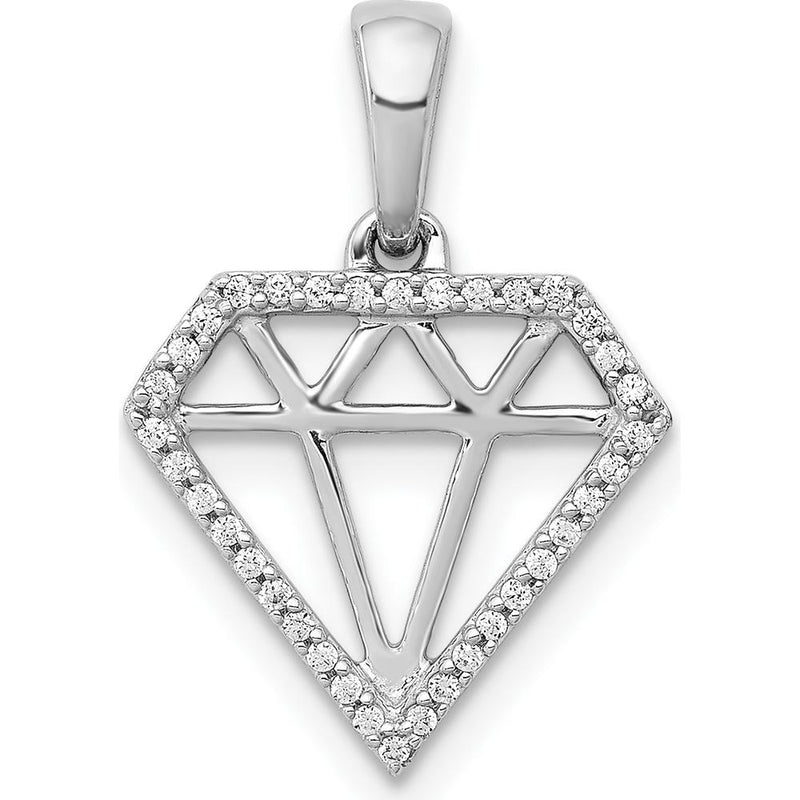 14K White Gold Diamond Shape Pendant with 36 Round Diamonds - 0.108 Carat Total Diamond Weight by Monteluci Fine Jewelry