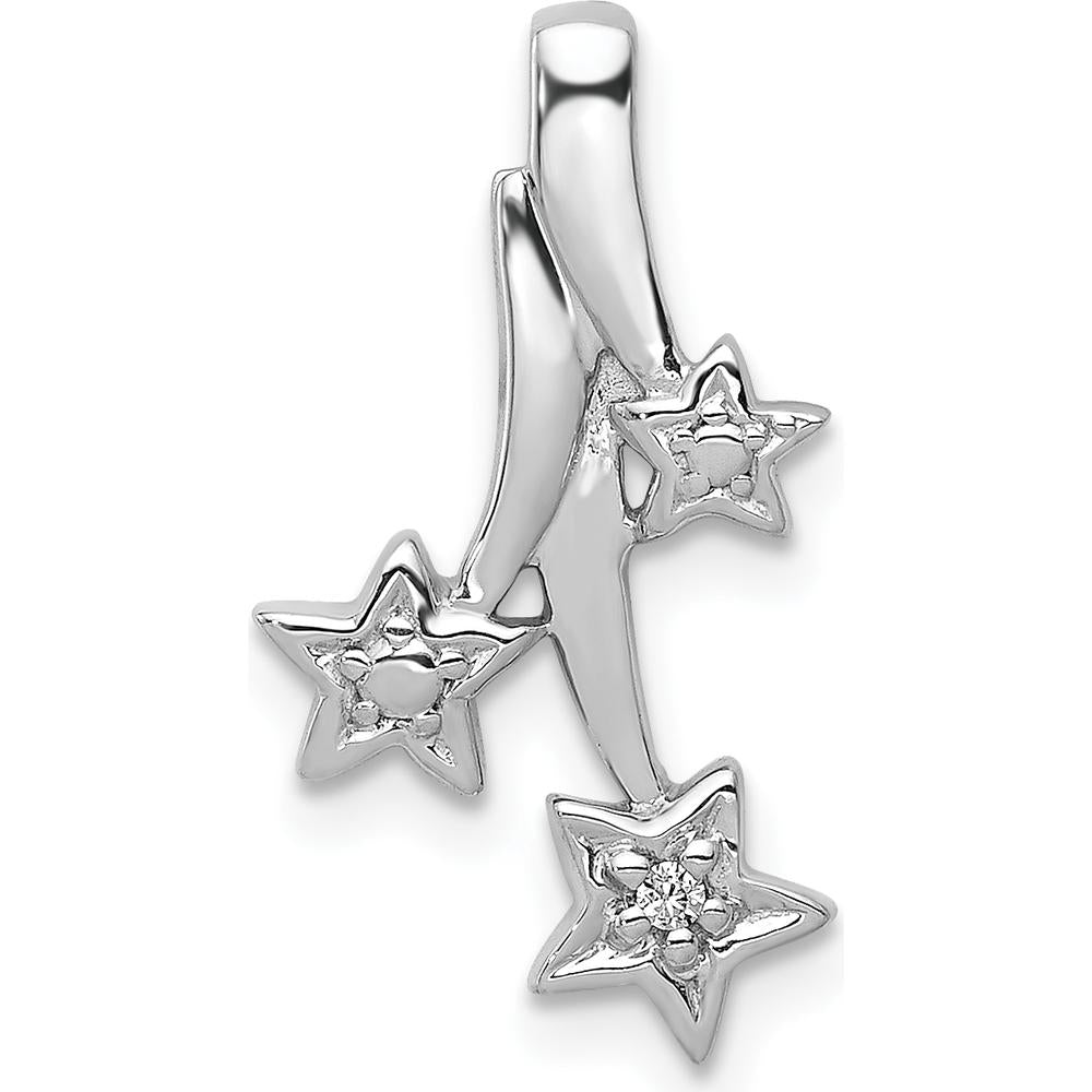 14K White Gold Diamond Shooting Stars Chain Slide Pendant with Round Diamond - 0.01 Carat Total Diamond Weight by Oro Pregiato