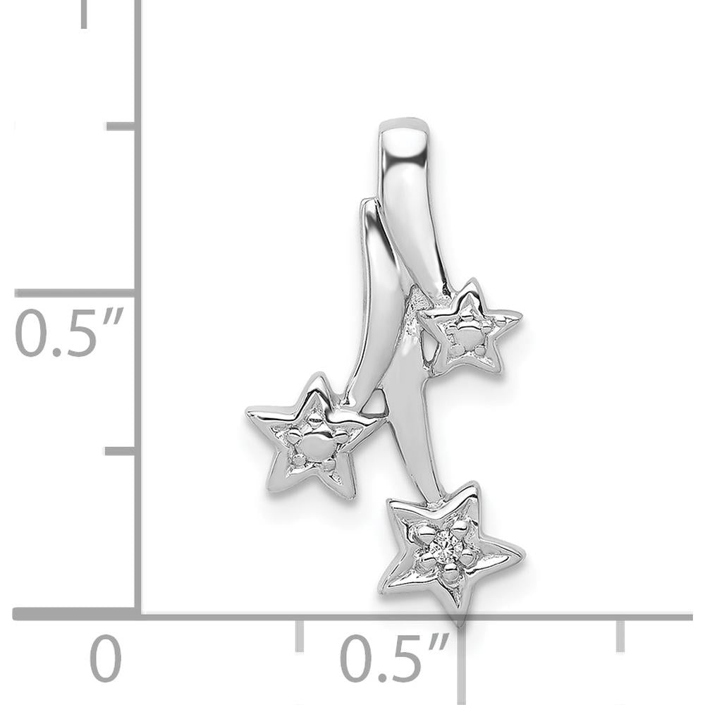 14K White Gold Diamond Shooting Stars Chain Slide Pendant with Round Diamond - 0.01 Carat Total Diamond Weight by Oro Pregiato