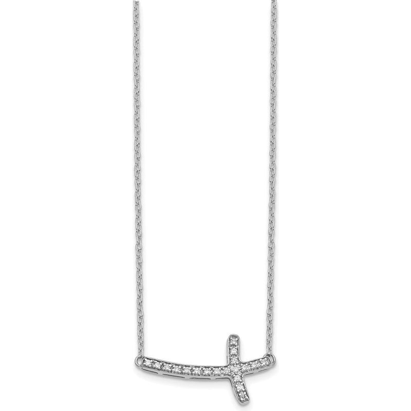 14K White Gold Diamond Sideways Cross Necklace - 0.19 Carat Total Diamond Weight by Monteluci Fine Jewelry