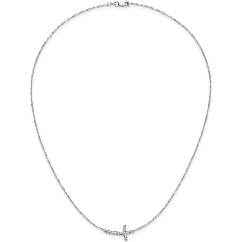 14K White Gold Diamond Sideways Cross Necklace - 0.19 Carat Total Diamond Weight by Monteluci Fine Jewelry