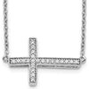 14K White Gold Diamond Sideways Cross Necklace with 22 Round Diamonds - 0.006 Carat Total Diamond Weight by Monteluci Fine Jewelry