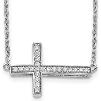 14K White Gold Diamond Sideways Cross Necklace with 22 Round Diamonds - 0.006 Carat Total Diamond Weight by Monteluci Fine Jewelry