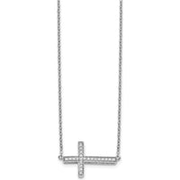 14K White Gold Diamond Sideways Cross Necklace with 22 Round Diamonds - 0.006 Carat Total Diamond Weight by Monteluci Fine Jewelry