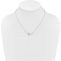 14K White Gold Diamond Sideways Cross Necklace with 22 Round Diamonds - 0.006 Carat Total Diamond Weight by Monteluci Fine Jewelry